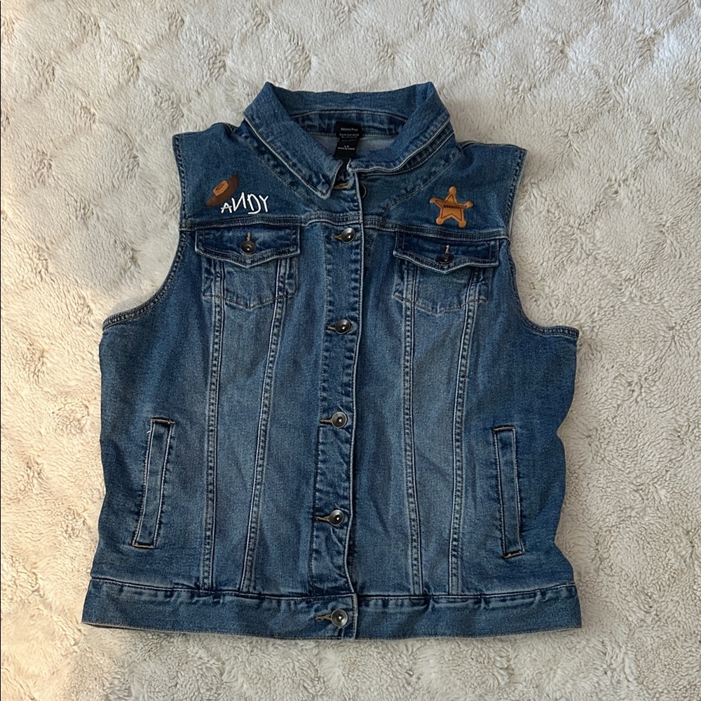 Blue Denim Vest with Cream Embroidered Back Patch - Picture 2 of 6